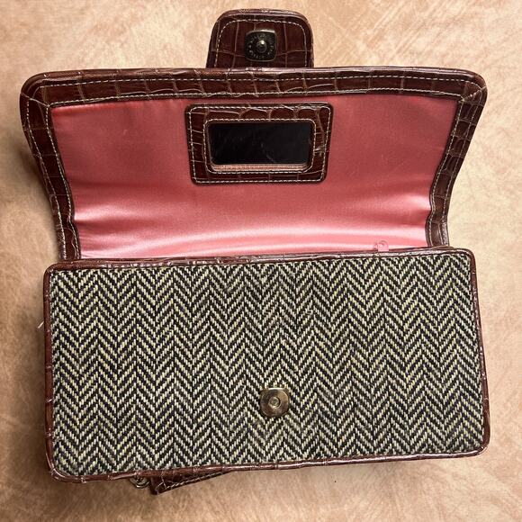 Liz Claiborne Accessories Mini Handbag Purse Chevron Stripe Tweed Indie Mobwife - Picture 6 of 9
